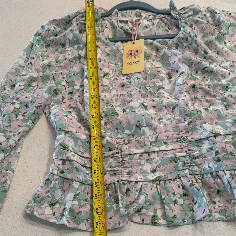NWT Entro Pink and Green Floral Blouse Size Large - Picture 5 of 5